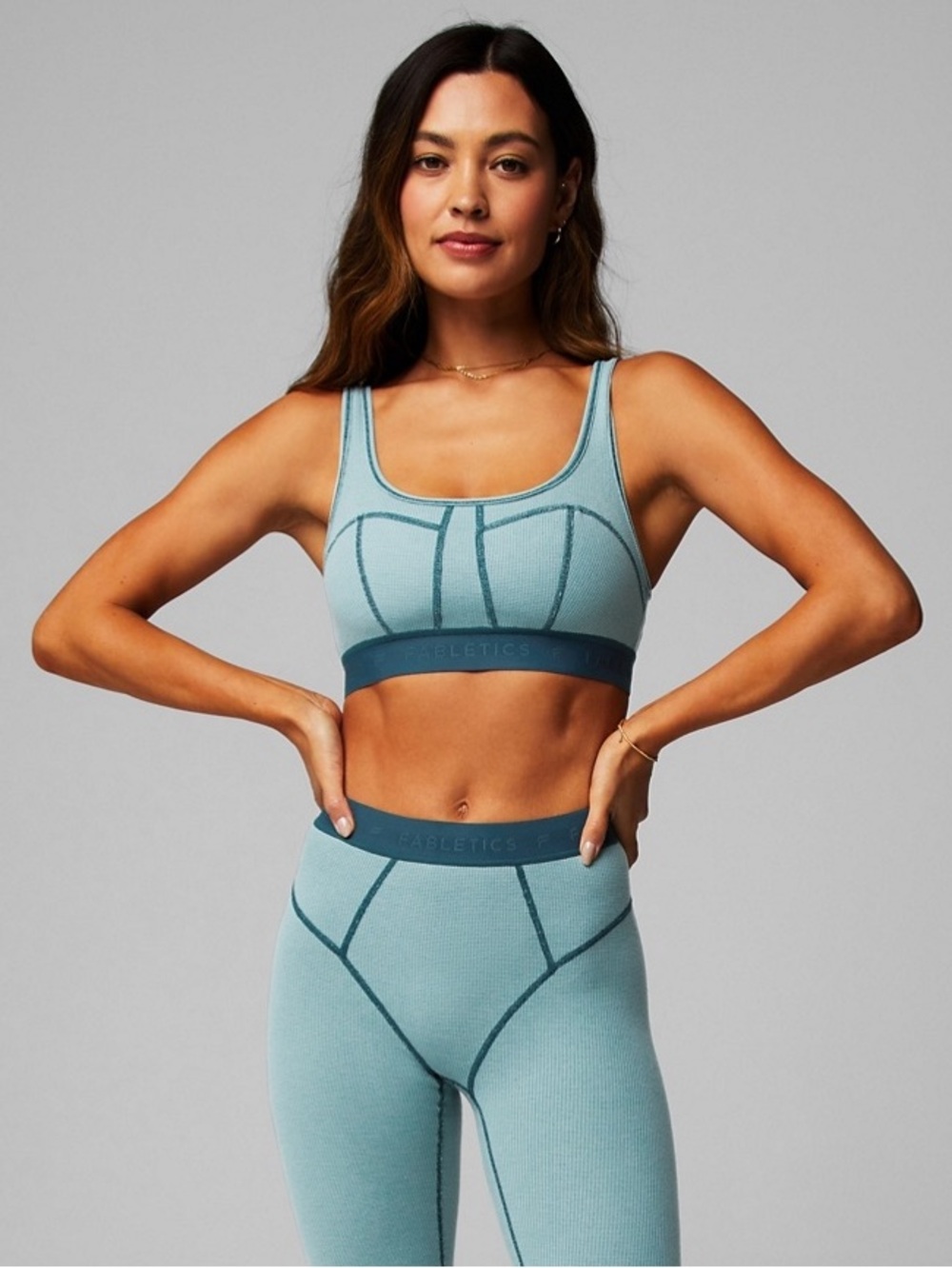 Fabletics Waffle Knit Bra Size XL Lounging Bralette Arctic Midnight Wave Green